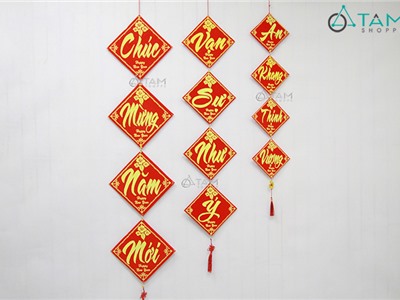 Dây treo Tết nhung vuông in chữ nhiều cỡ T-DTRT-62